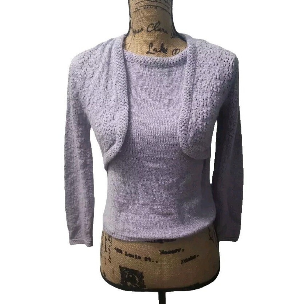 Sugar XX Women's Sweater Cardigan Tank Top Set‎ Lilac Cropped